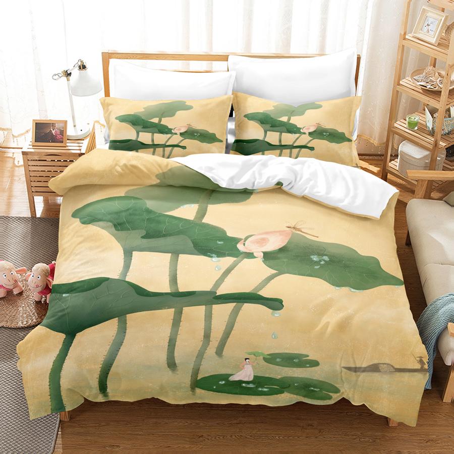 Comforter Green Flower Double Bed With Lotus Bedding Set King Size 3Pcs 2Pcs Single Twin Full 200X200 220X240Cm