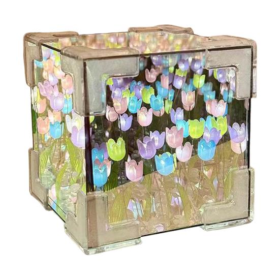 Лампа-куб в виде тюльпанов ручной работы, мягкое свечение, простая установка, романтический цветок тюльпана, ночник, украшение для рабочего стола