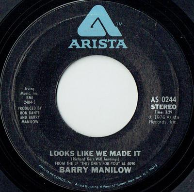 7-дюймовая пластинка БАРРИ МЭНИЛОУ - Looks Like We Made It AS0244 Arista 1977 США Рок Б/у