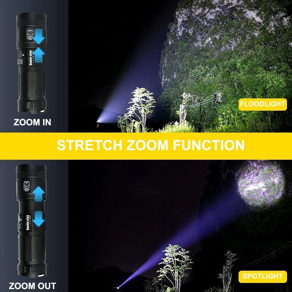 Super Bright LED Flashlight Rechargeable Type C 9000 mAh XPH90 COB Torch Light with Digital Display for Outdoor