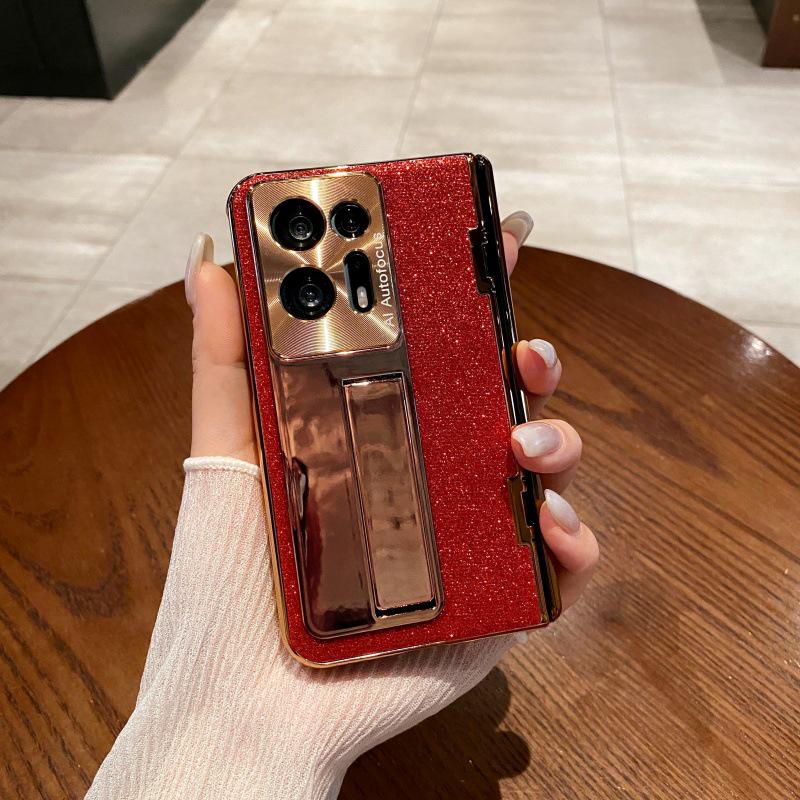 Чехол-книжка из блестящей кожи для Vivo X Fold2 и OPPO Find N2 с защитной пленкой для экрана