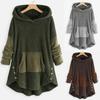 Women Fleece Asymmetrical Button Hem Plus Size Hoodie Top Sweater Blouse
