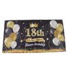Happy 18th Birthday Backdrop Black Gold 180x99cm Reusable Happy Birthday Decorations with 4