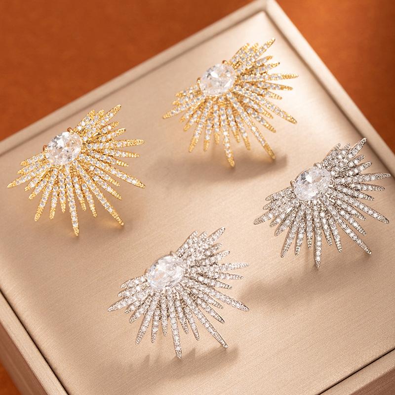 Серьги «Солнечные лучи» для женщин, с цирконом для легкой роскоши и роскоши, винтажный и уникальный ювелирный подарок