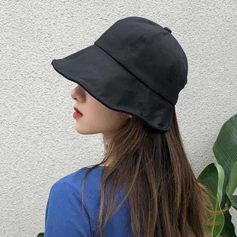 Japanese Style Summer Women Sunhat Fisherman Hat Solid Color Simple Outdoor Beach Adjustable Sun Visor Hats Ponytail Bucket Hat