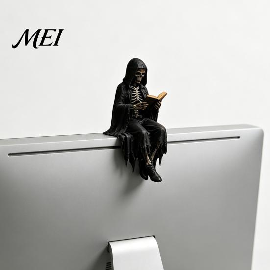 Gothic Reading Corner Accessory Dark Fantasy Figure, Skeleton Book Statue, Academy Bookshelf Ornament Home Decor for Library Office Study Room