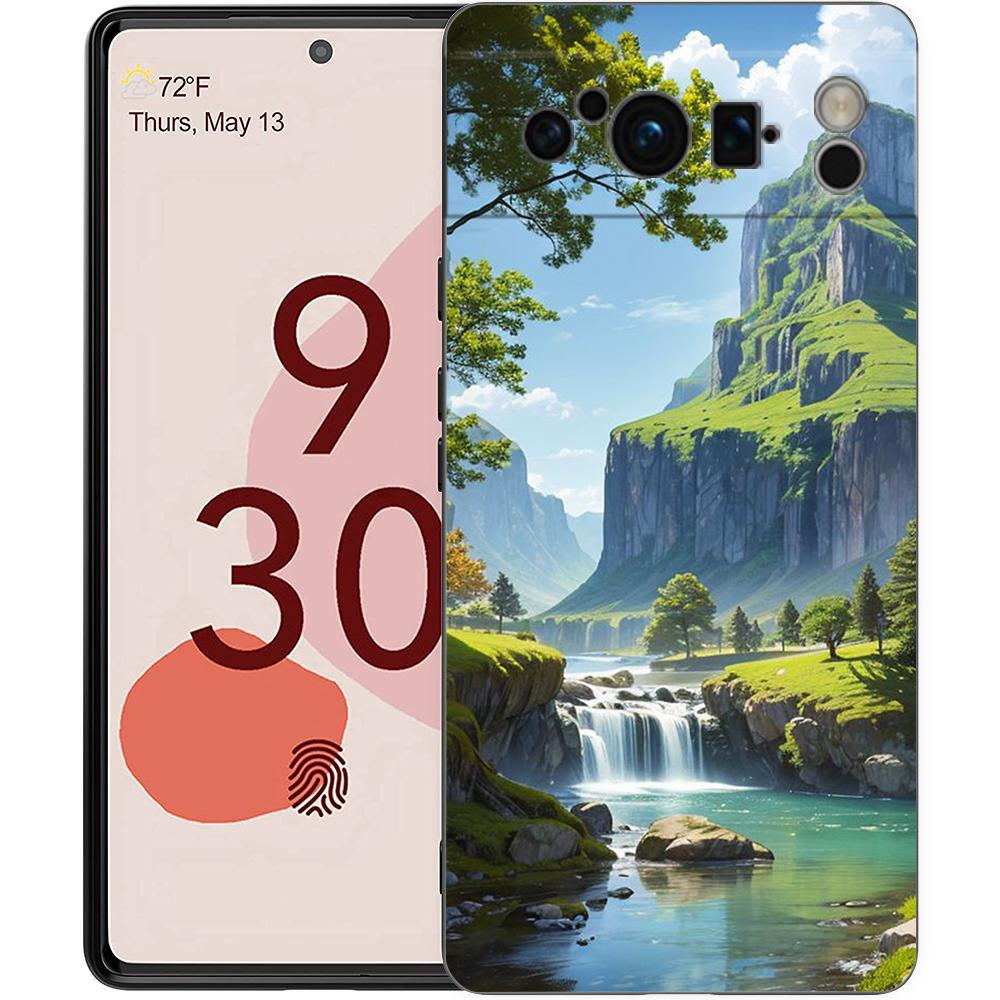 Чехол для телефона Google Pixel 8 7 6 Pro 8A 7A 6A, ТПУ-оболочка, Мягкий силикон, Ударопрочный, Черная крышка, Пейзажное искусство