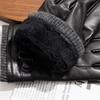 Men's Genuine Leather Gloves  Three Rib Gloves Thickened Sheepskin with Fleece Windproof and Warm Gloves for Driving and Cycling
