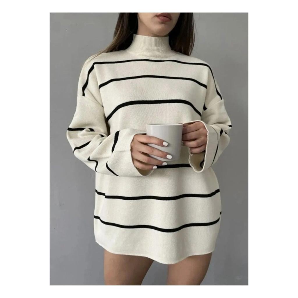 Women's Diamond Patterned Black High Collar Knitwear Sweater