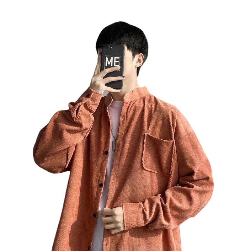 Мужская ретро вельветовая рубашка-куртка со стойкой - Повседневный тренд с длинным рукавом для весны и осени