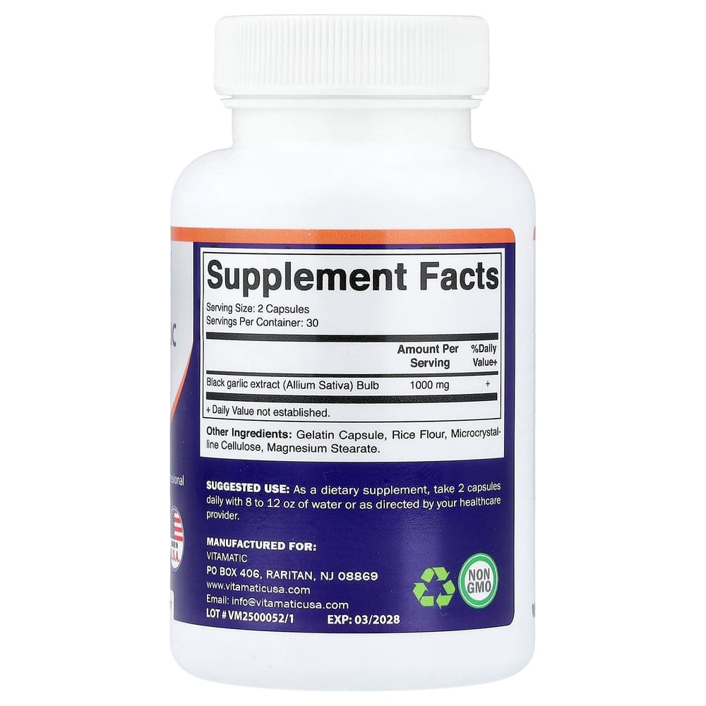 [Vitamatic] Fermented Black Garlic 1000mg, 60 Capsules (500mg per capsule)
