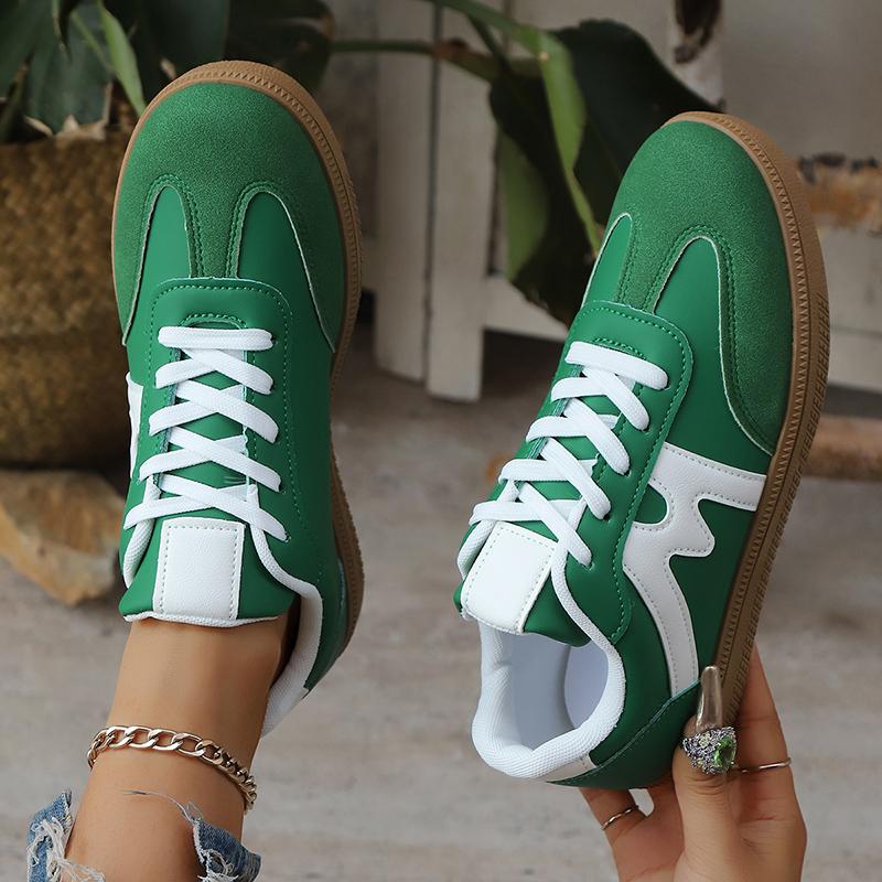 Fashion Women's Lightweight and Comfortable Sneakers Striped Lace-Up Casual Breathable Green Sports Shoes Plus Size