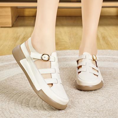 Женские сандалии, летние, базовые, Mary Jane Beach, дышащие, закрытые, на танкетке, повседневные, римские сандалии для девочек больших размеров