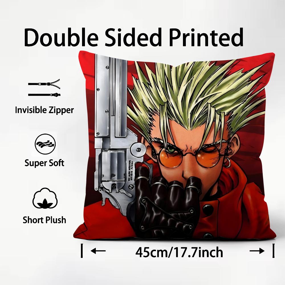 TTrigun Anime Cushion Cover Plush Fabric Soft DoubleSided Printed Sofa Warm Winter Home Child Gift Pillow Case