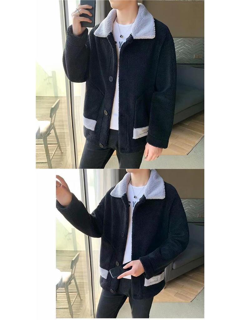 Мужская модная зимняя шерстяная куртка с лацканами, толстый теплый полар-флис и хлопковое пальто для подростков.