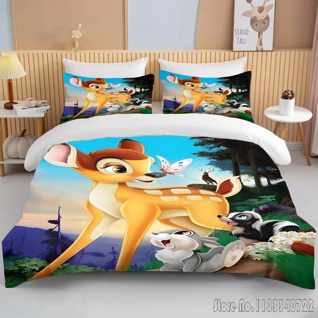 Мягкий постельный комплект с принтом Бэмби, пододеяльник, аниме-одеяло, подарок на день рождения для взрослых и детей, полный размер, размер кинг