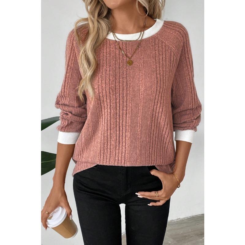 Пуловеры и кофты с длинным рукавом Осень Зима С длинным рукавом Однотонный В рубчик Топ в рубчик