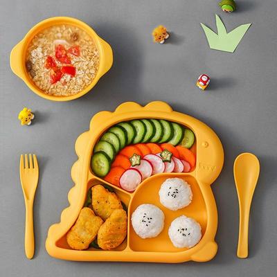 Милый набор посуды для малышей-динозавров, желтый, тарелка + ложка + вилка + тарелка для супа, популярные корейские предметы для родителей