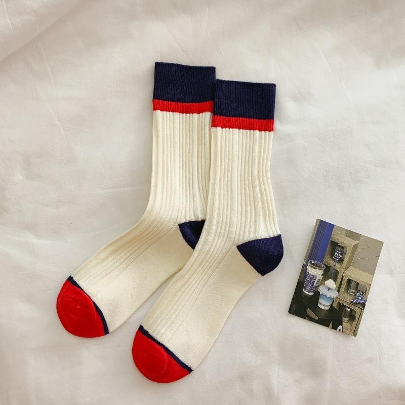 Light Luxury Color Matching Medium Tube Socks Trendy Modern Retro Stacking Socks Girl Pink Cotton Stockings