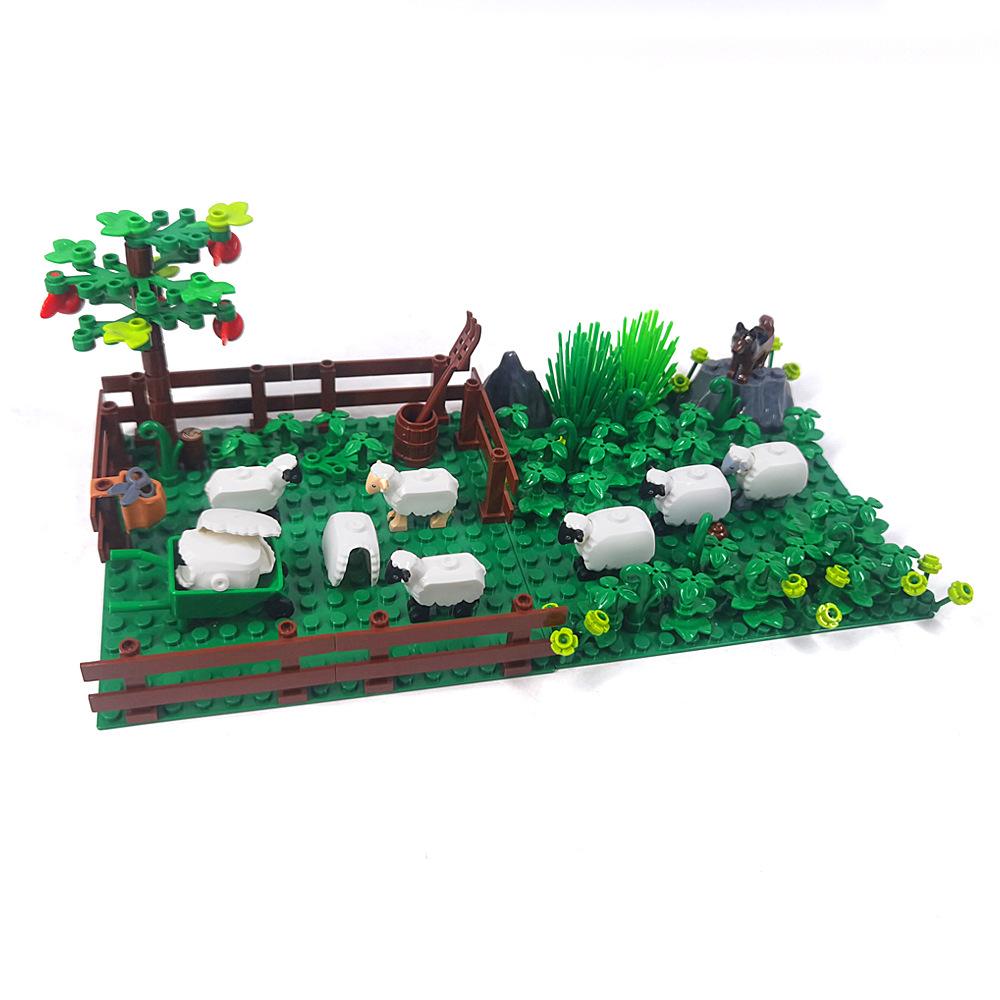 Sheep Ranch Sheep Pen Small Particle Building Block Farm Scene Ornament Grass Assembly Toy