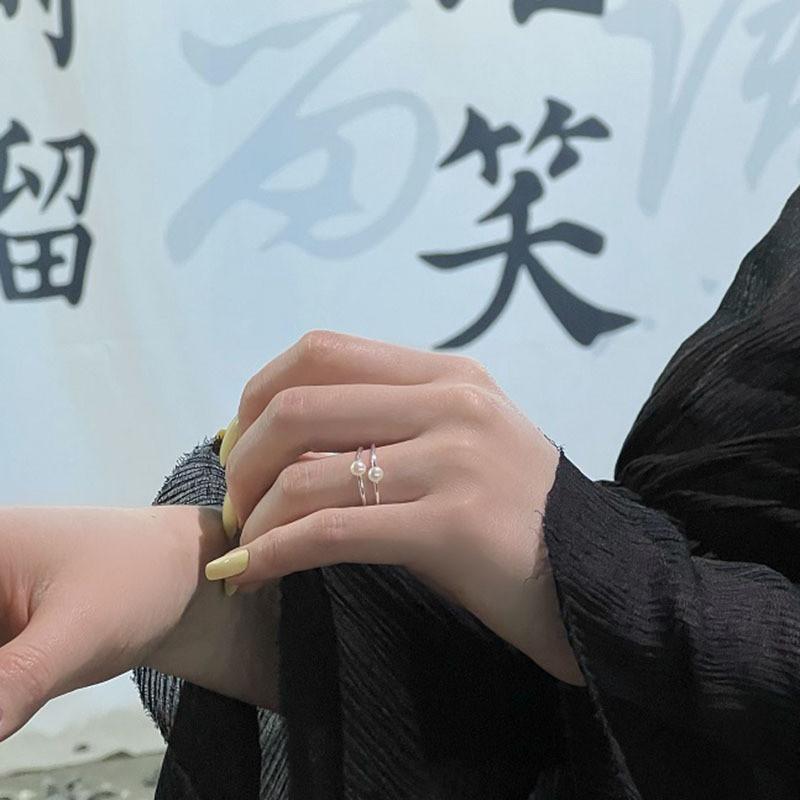 Элегантное Минималистичное Открытое Кольцо с Жемчугом для Женщин Стильное Геометрическое Медное Регулируемое Модное Украшение