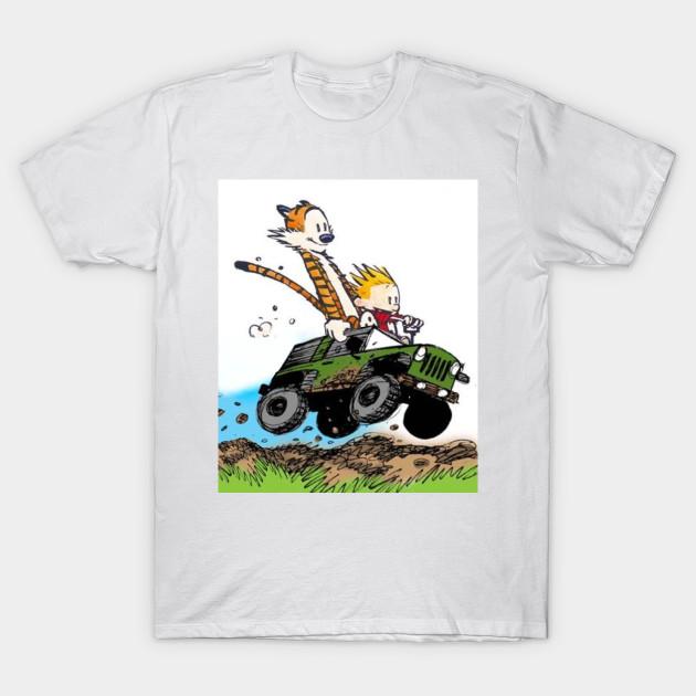 Asian Size Men Black Print T-shirt Happy 12 Calvin And Hobbes No-Cut Heat Transfer Print Cotton Tshirt