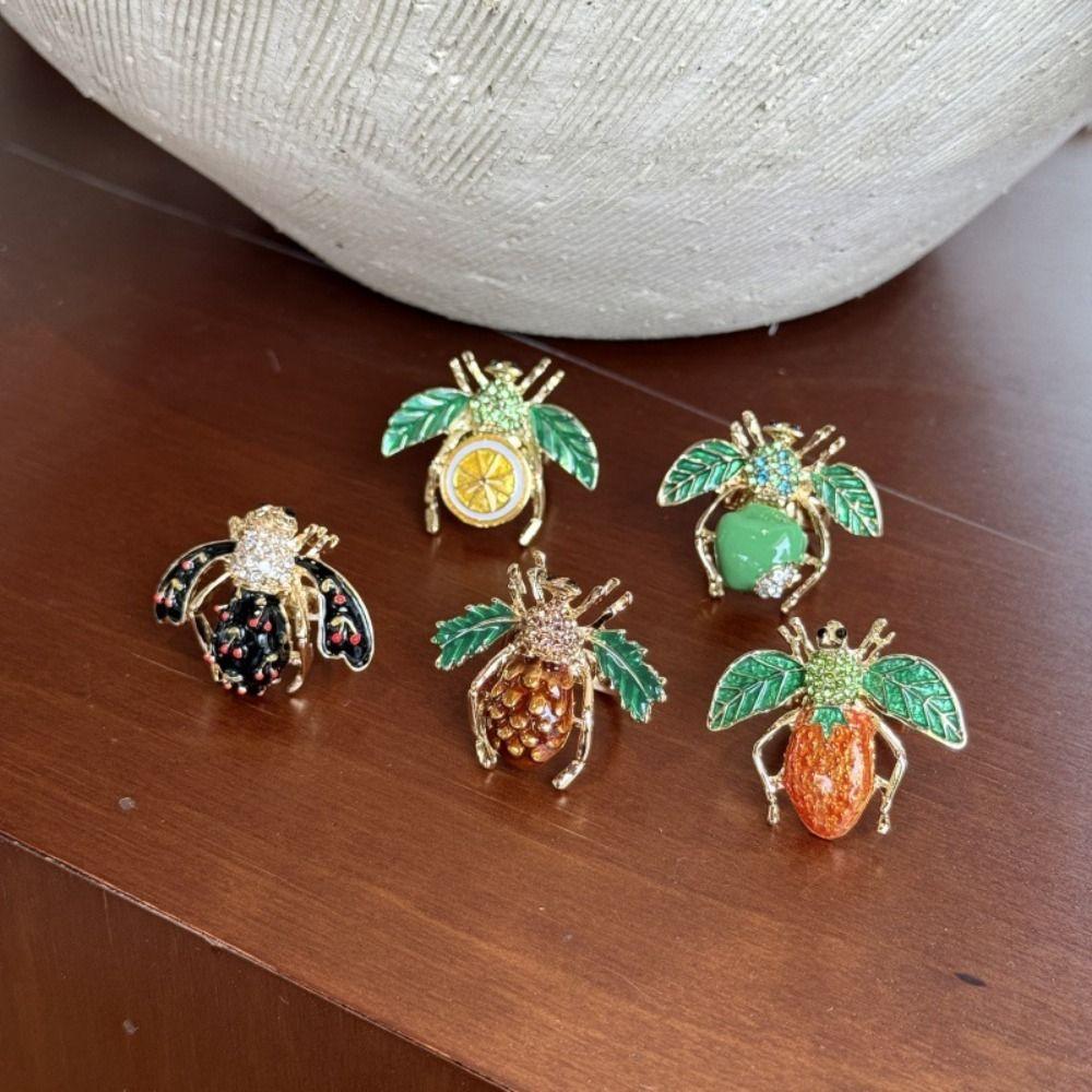 Strawberry Enamel Fruit Ring Korean Style Chunky Enamel Ring Insect Drip Oil Ring Decoration