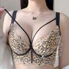Leopard Lace Bra for Women Sexy Gather and Adjustment Bra Push Up Bra Wide Back Strap Invisible Bra Fancy Underwear