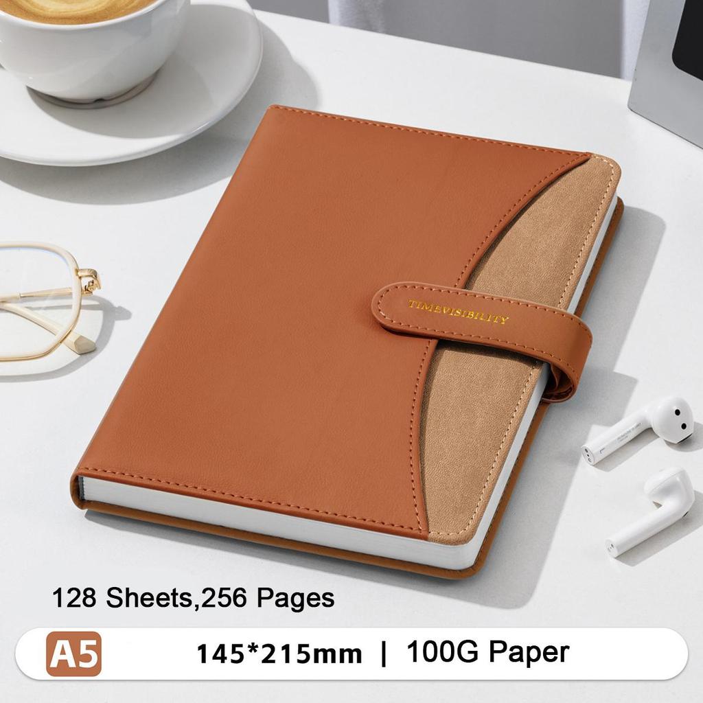 A5 Leather Business Notebook, Thick Diary, Buckle Work Notebook, Meeting Record Book, Student Subject Notes, Excerpt Book, Lined Pages