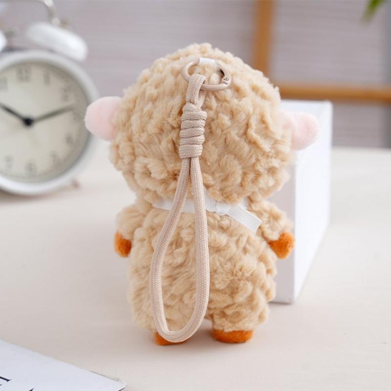 Cute Plush Bib Sheep Keychain Cartoon Animal Stuffed Charm for Backpack Decoration Girls Easter Gift