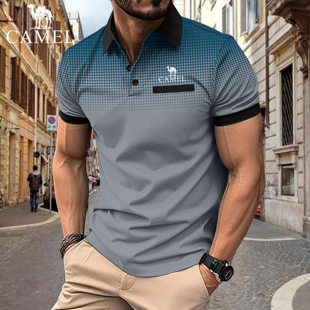Camel 2024 Summer POLO Zipper Men's Embroidery Stripe Polo Shirt