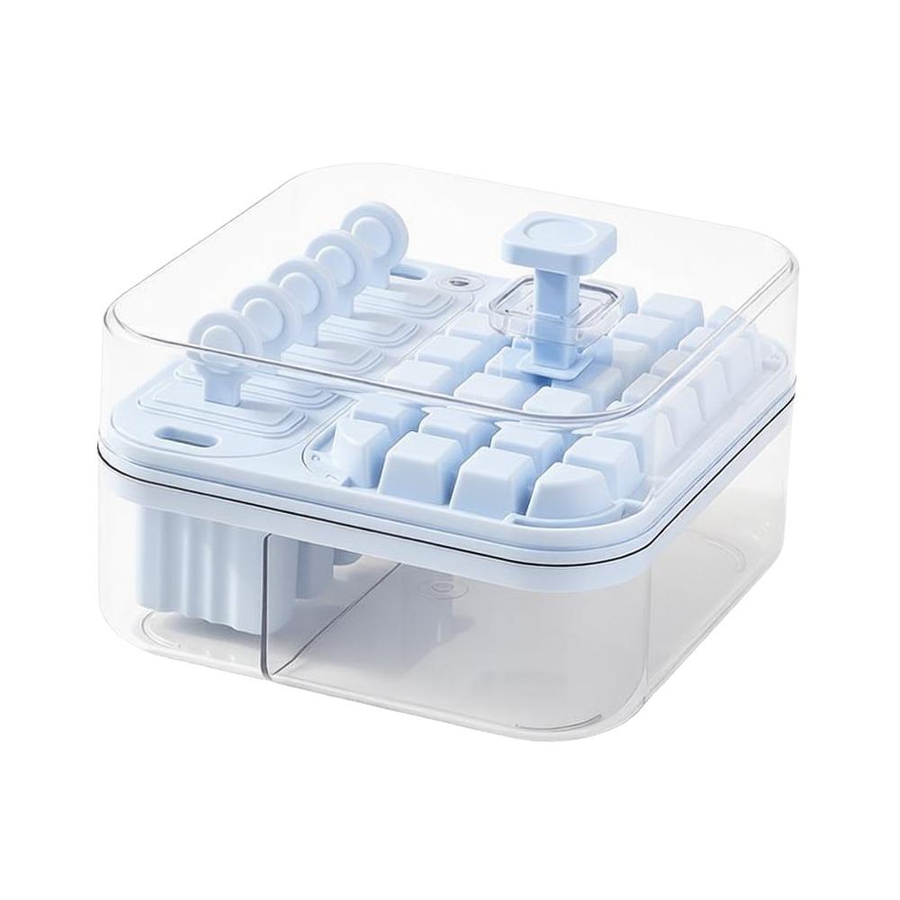 2-in-1 Press Ice Tray Box One-Touch Release Ice Maker Space Saving Ice Cream Mold Home Kitchen Use