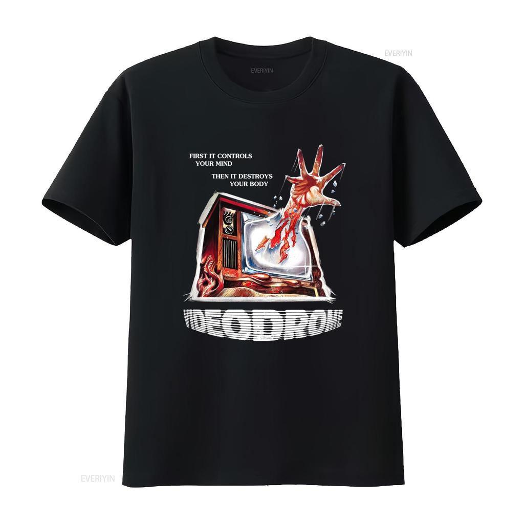 Videodrome Horror Movie T Shirt Vintage Style with Creepy TV and Hand Design Perfect for Fans vintage Washed fashion homme