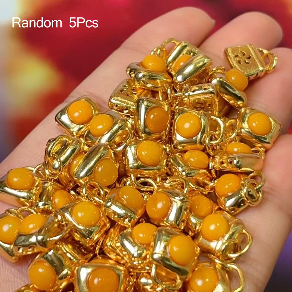 5Pcs, Aura Healing Gemstone Pendant with Golden Accents, Stylish Handmade Lock Shape Charms for Jewelry Making DIY Necklace Materials 9×10mm