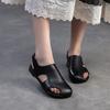 Johnature Hollow Out Breathable Comfortable Flat Sandals Retro Genuine Leather Casual Women's Shoes