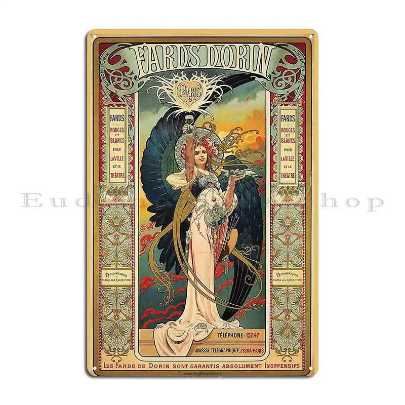 Art Nouveau Fards Dorin Metal Plaque Vintage Wall Mural Character Kitchen Create Tin Sign Poster