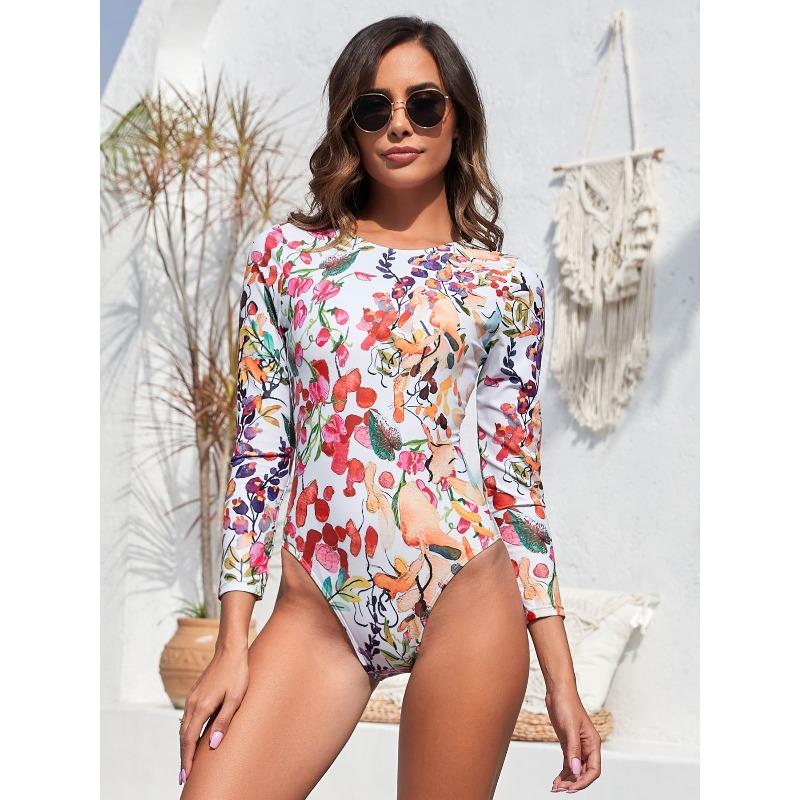 Новый купальник с защитой от солнца, купальник без спинки в европейском и американском стиле с длинным рукавом, женский слитный купальник