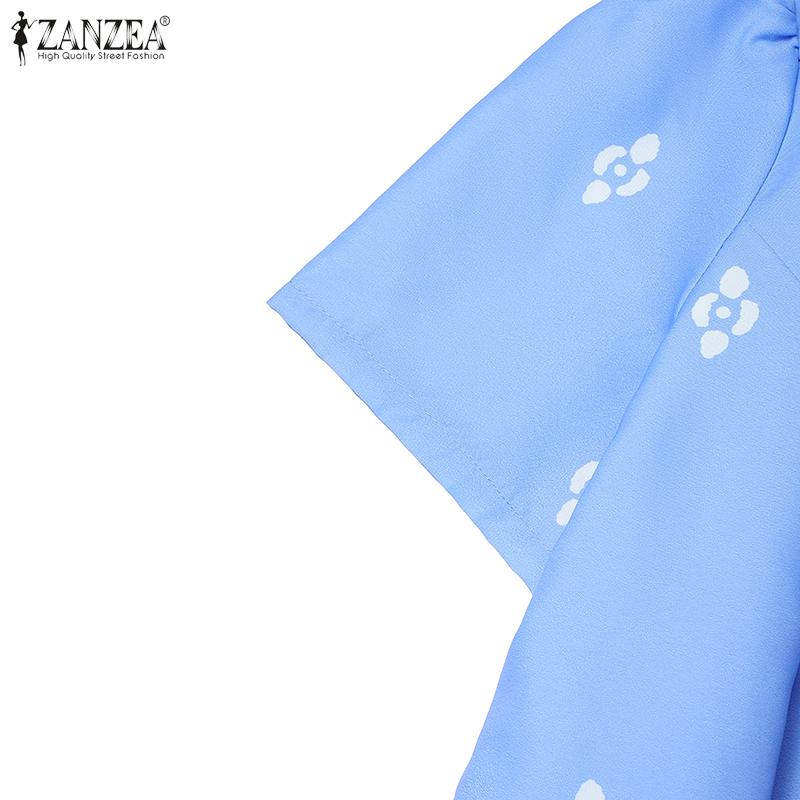 ZANZEA Women Summer Stand Collar Short Sleeve Casual Print Dress