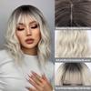 Ombre Blonde Короткий Боб Синтетический парик для женщин с челкой Белое золото Объемная волна Косплей Лолита Натуральные термостойкие волосы