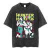 Аниме Hunter X Hunter Логотип Винтажная стираная футболка Киллуа Гон Вишневый цвет Графическая футболка Мужская модная повседневная оверсайз футболка