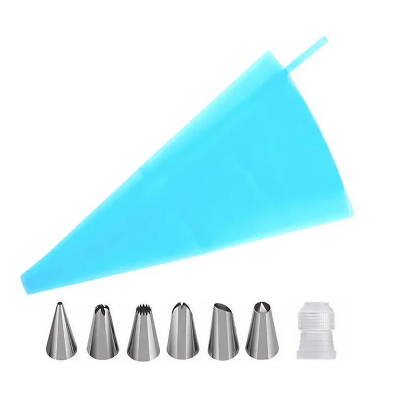 DIY Cake Decorating Tips Set, 6 Stainless Steel Nozzle Set, 8Pcs/Set Silicone Kitchen Accessories Icing Piping Cream Pastry Bag
