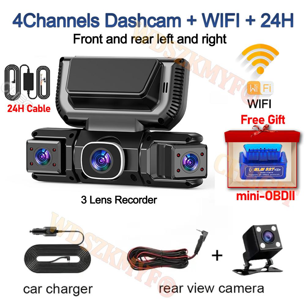 Dash Cam 4 Lens WiFi 24H Parking Monitor HD 1080P 360° Car Camera Video Recorder Anti-theft Black Box Rear View Camera Free OBD2