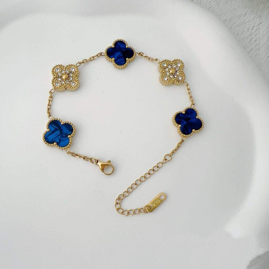 Двусторонний браслет из пяти цветов Браслет с четырьмя листочками клевера Не теряет цвет Женский элегантный легкий роскошный браслет темперамента