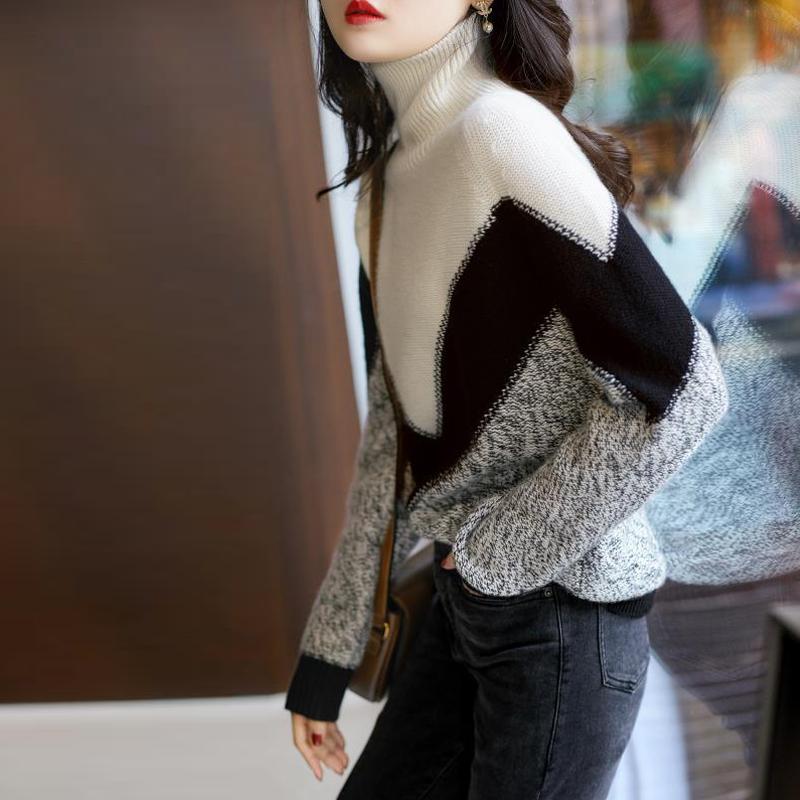 Осенний базовый свитер с высоким воротом для женщин, зимний новый повседневный свитер с длинным рукавом, трикотажные топы для офисных леди, элегантные тонкие мягкие вязаные свитера 25306