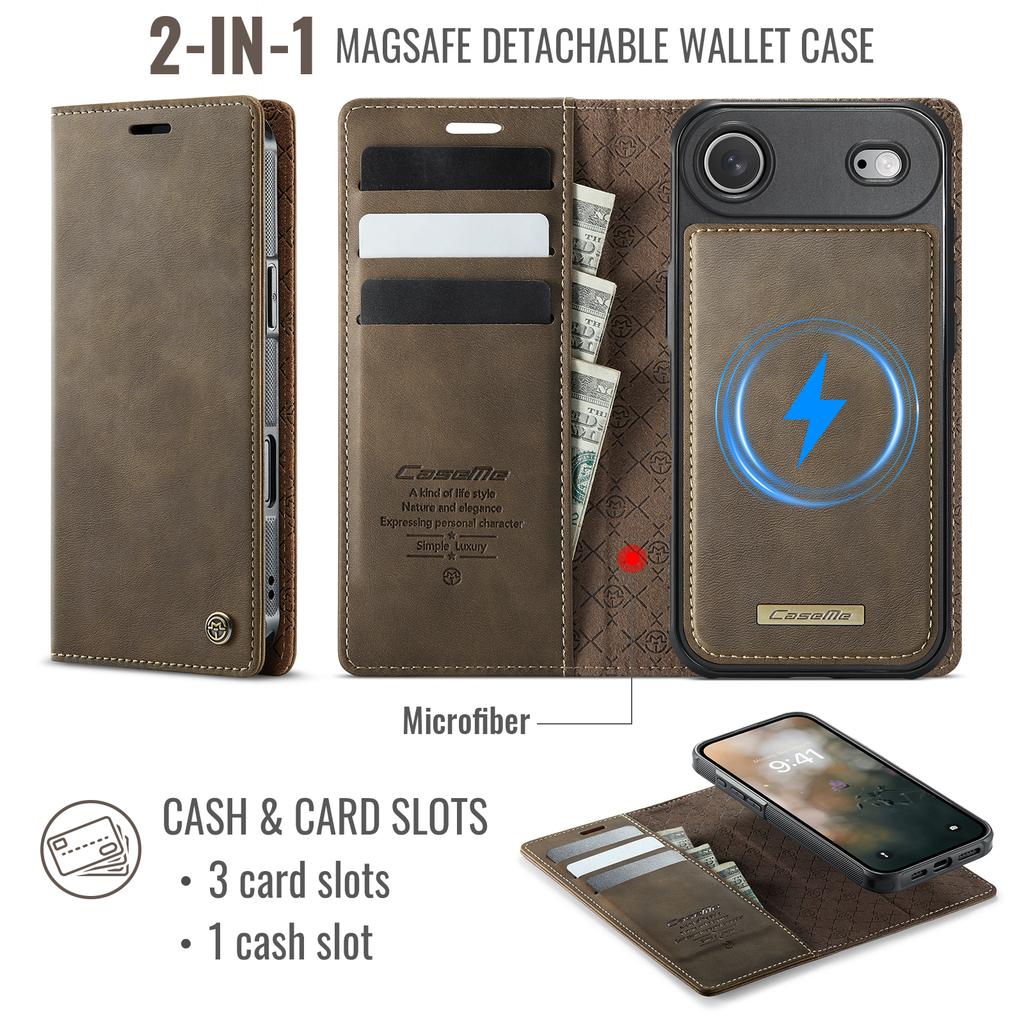 For iPhone Air Case CASEME C49 Compatible with MagSafe RFID Blocking Detachable Wallet Leather Phone Cover