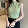 Slim Sleeveless Sweater Solid Color Sexy Half Turtleneck Knitted Top for Women Short Vest Top for Summer