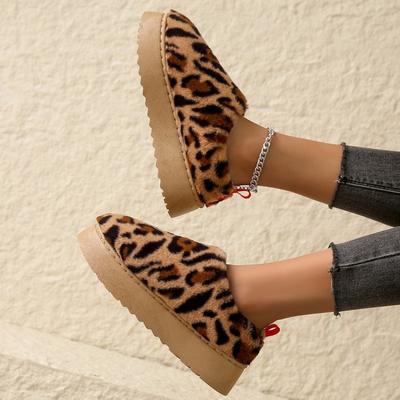 Зимние новые бархатные утолщенные сноубутсы на толстой подошве для женщин, теплые короткие ботинки с леопардовым принтом большого размера, хлопковая обувь для женщин