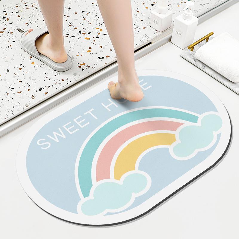 Diatom Mud Mat Toilet Cartoon Top Restroom Mat Non-slip Moisture-wicking Quick Drying Home Toilet Door Bathroom Pad