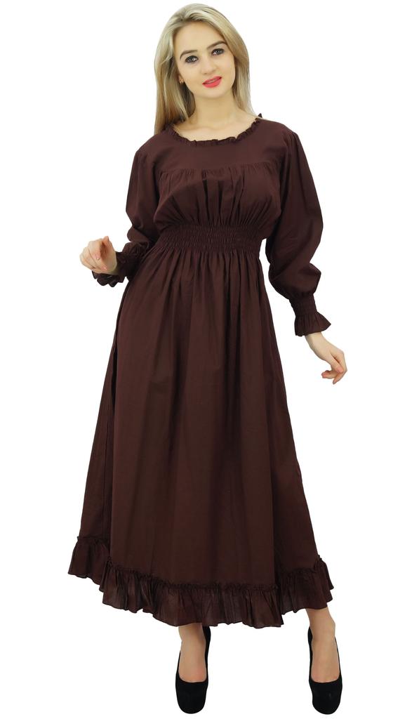 Bimba Women's Cotton Smocked Waist Long Casual Maxi Dress