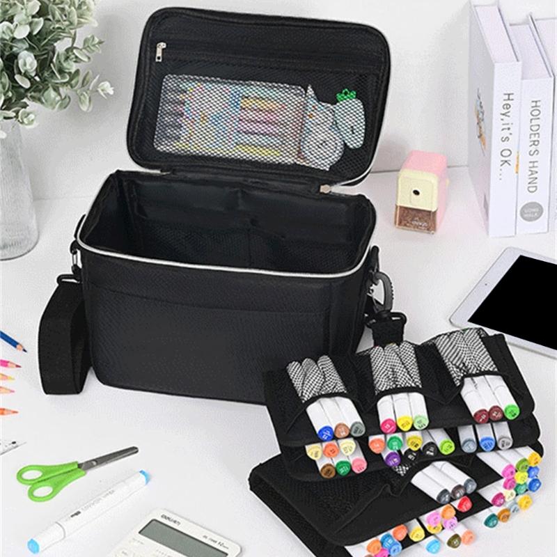 120 Slots Marker Storage Bag With Adjustable Shoulder Strap High Capacity Marker Organizers Carrying Case for Artist